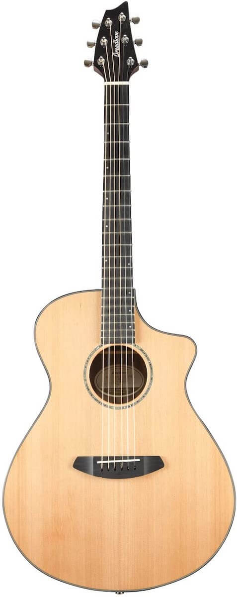 The Breedlove Solo Concert crossover guitar standing against a white drop